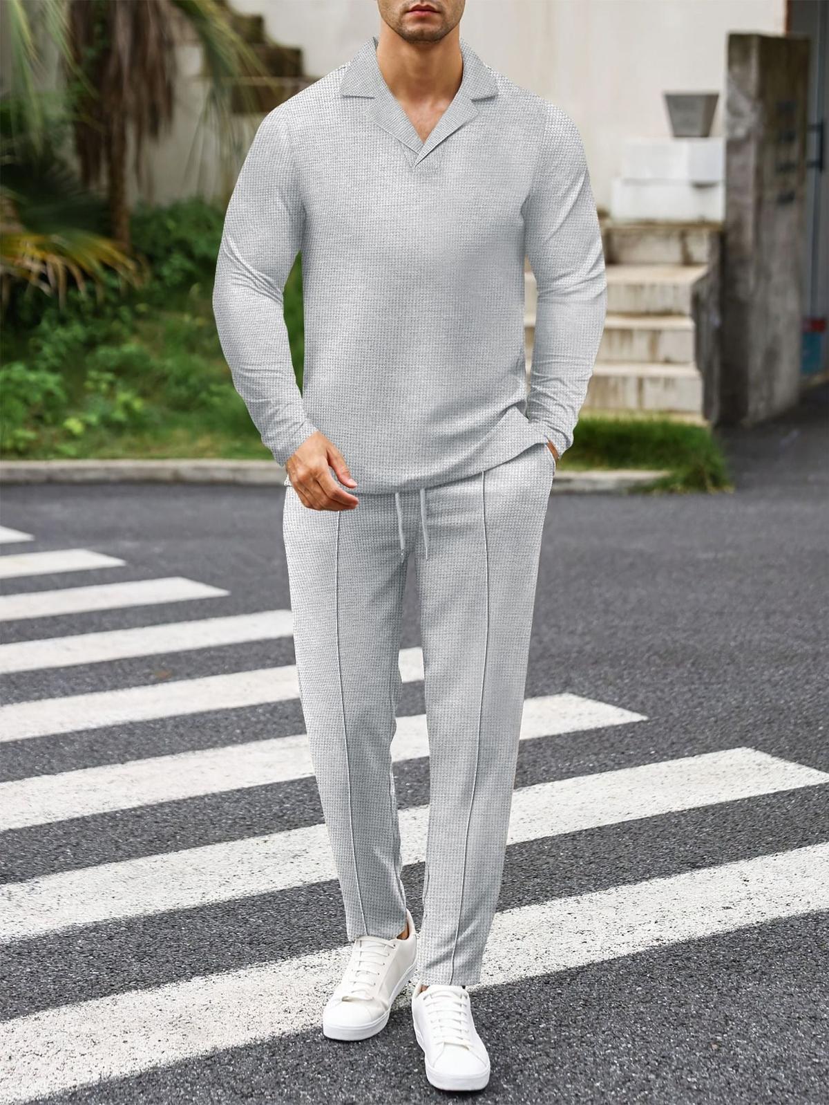 Slim Fit Wafelstructuur Loungewear Set Voor Heren