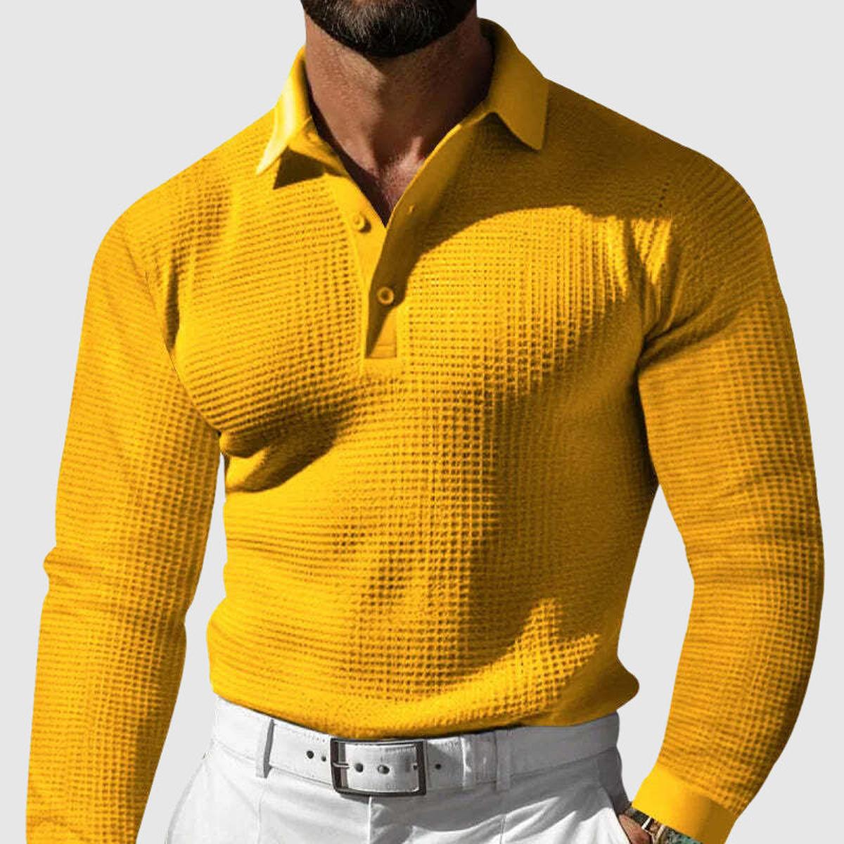 Slim Fit Waffle Knit Polo Shirt Voor Heren
