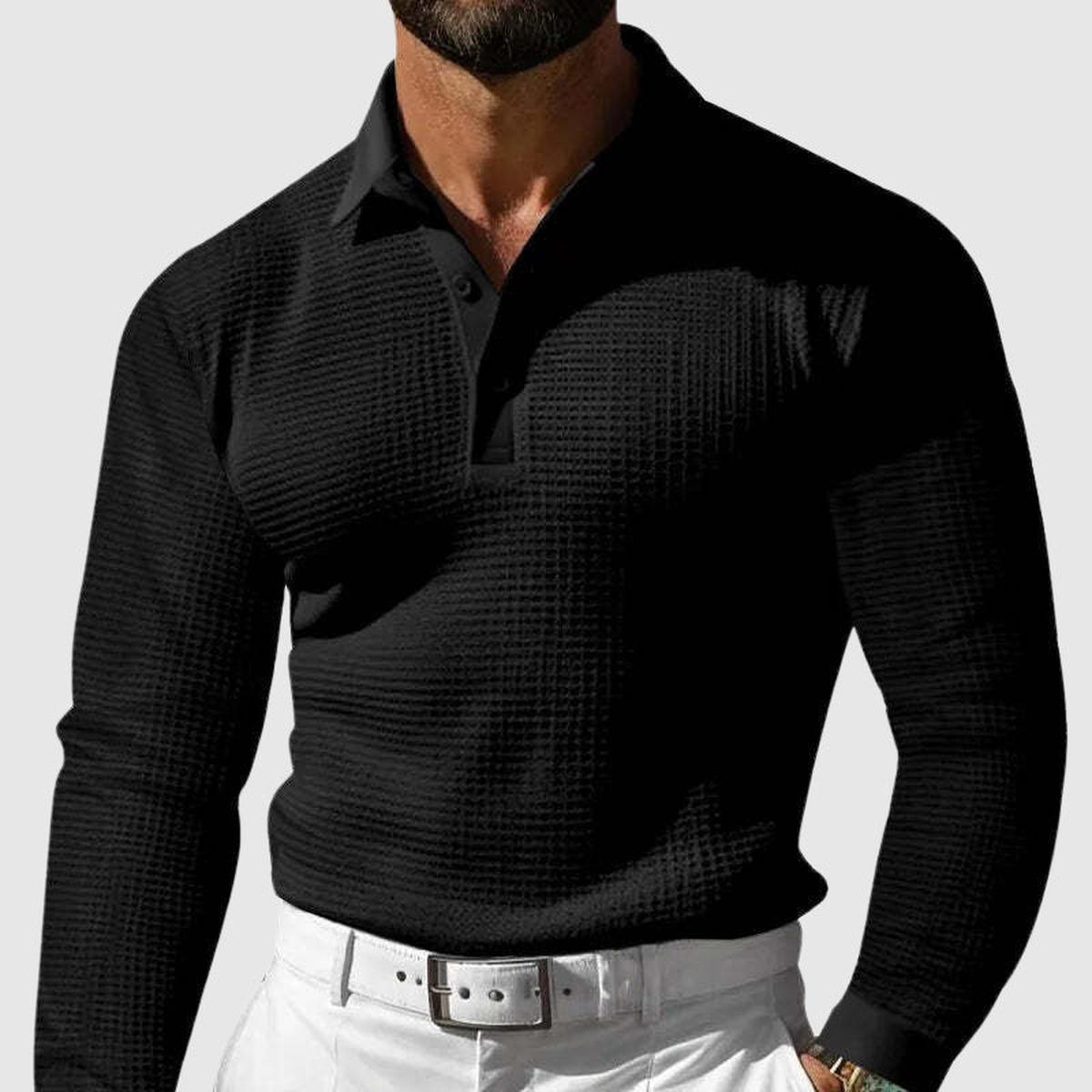 Slim Fit Waffle Knit Polo Shirt Voor Heren