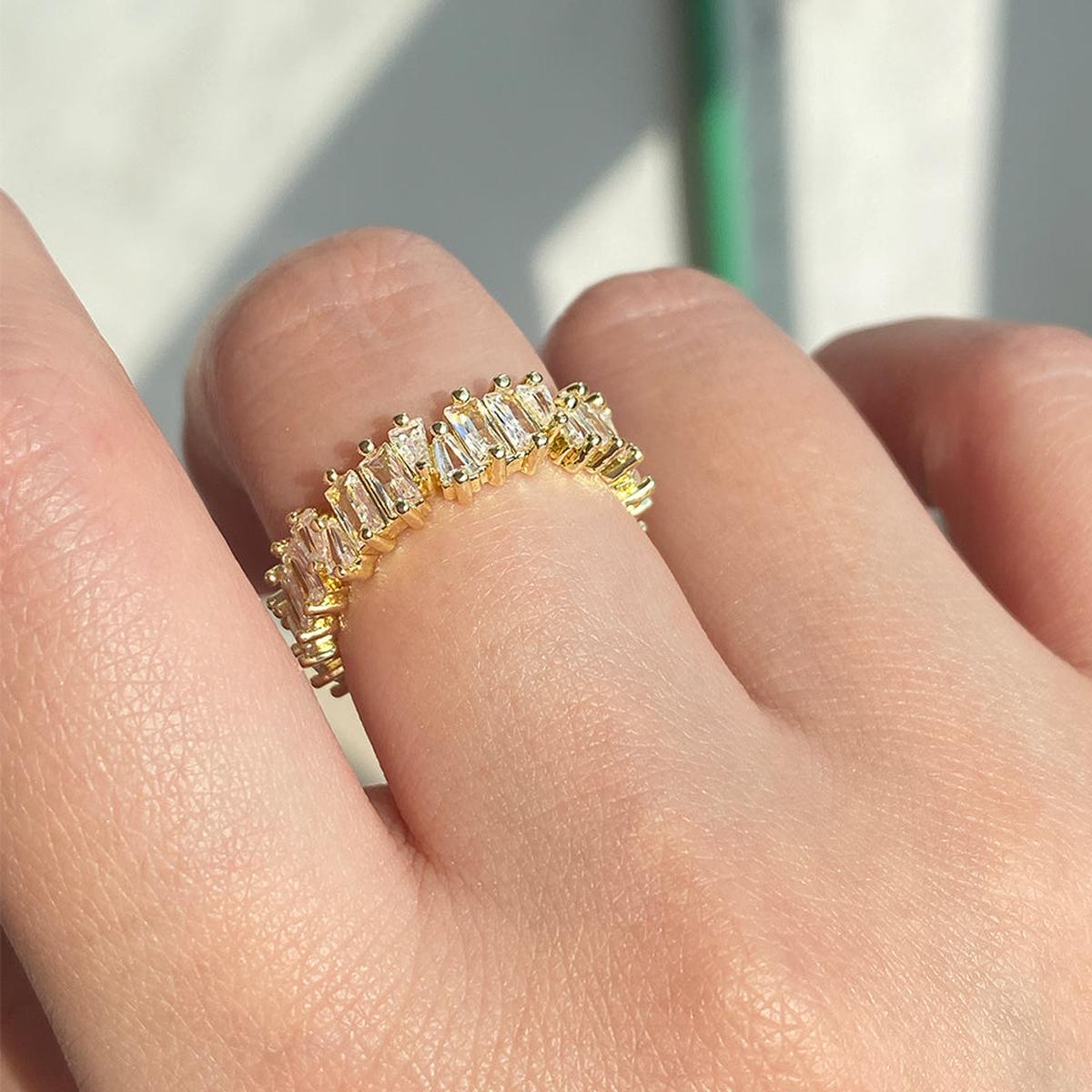 Sprankelende baguette-kristalring