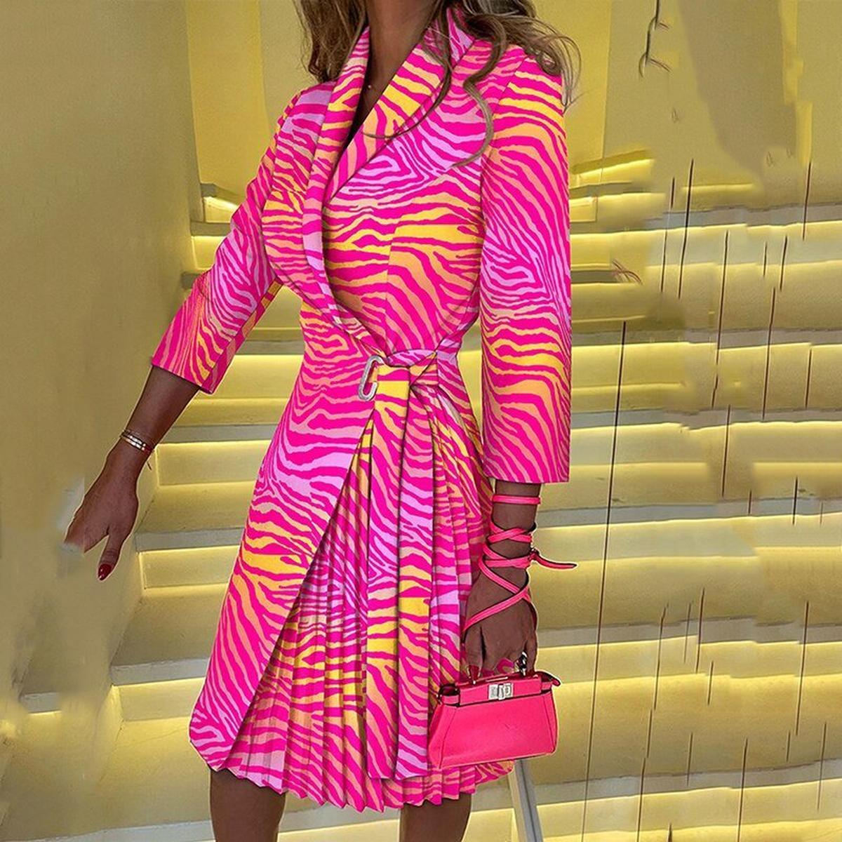 Stijlvolle Dames Blazer Midi Jurk Met Verstelbare Riem