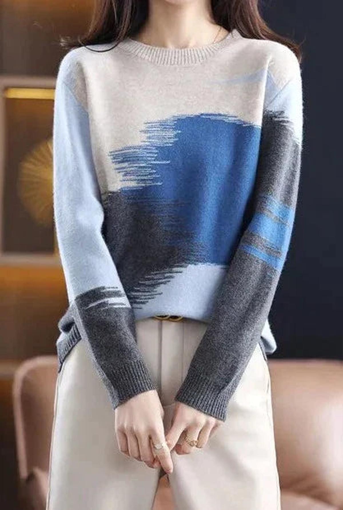 Stijlvolle Dames Pullover Met Herfst Gradient Ontwerp
