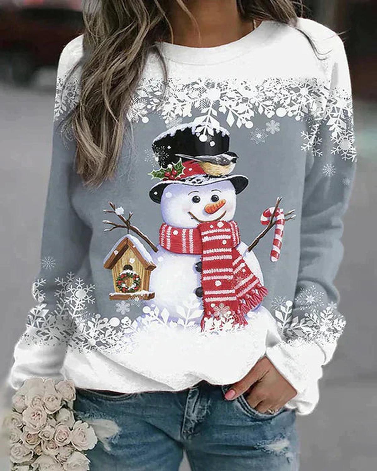 Stijlvolle Dames Pullover Met Sneeuwman Ontwerp