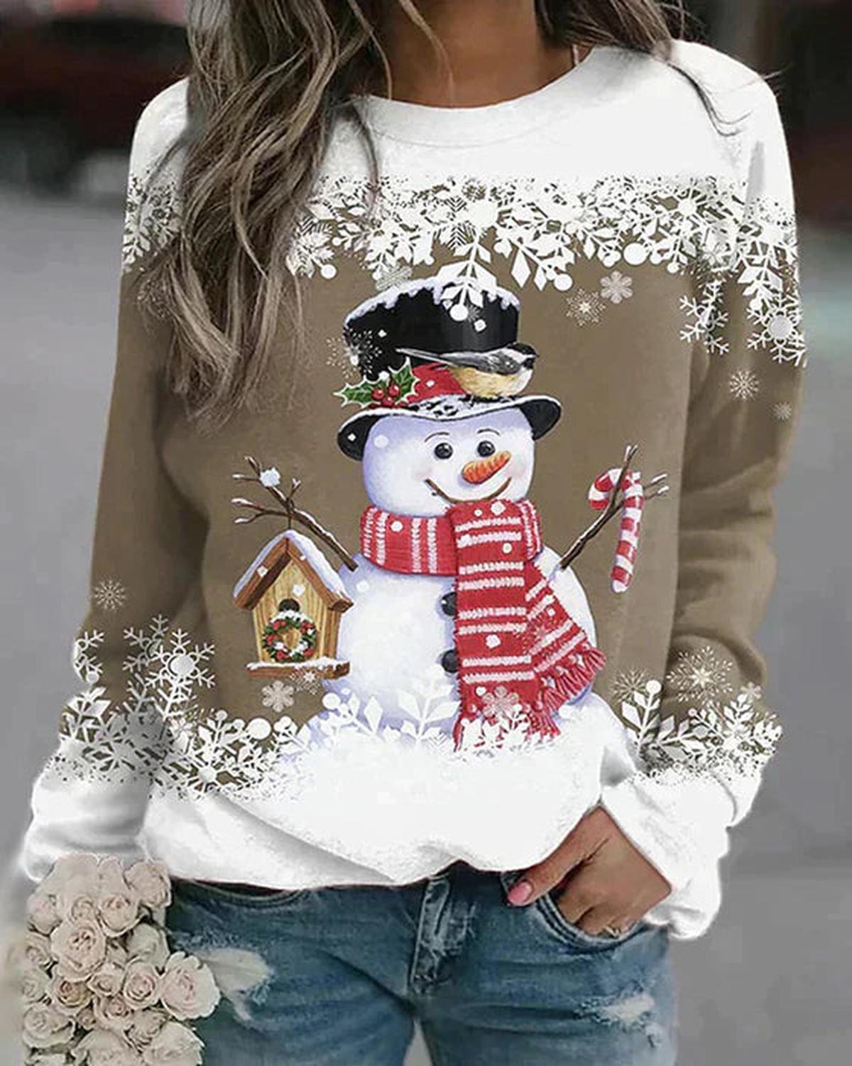 Stijlvolle Dames Pullover Met Sneeuwman Ontwerp