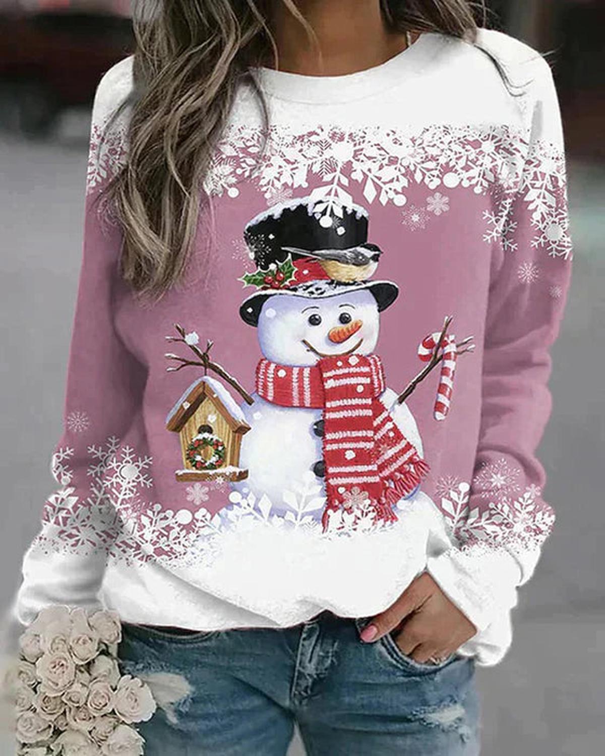 Stijlvolle Dames Pullover Met Sneeuwman Ontwerp