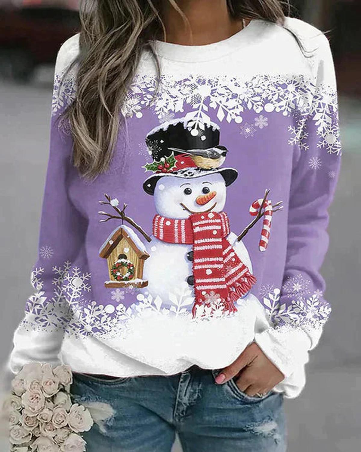 Stijlvolle Dames Pullover Met Sneeuwman Ontwerp