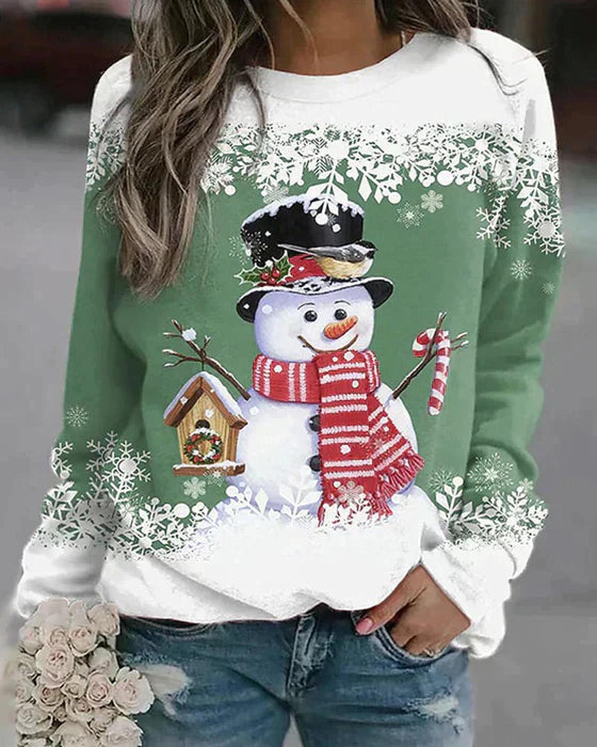 Stijlvolle Dames Pullover Met Sneeuwman Ontwerp