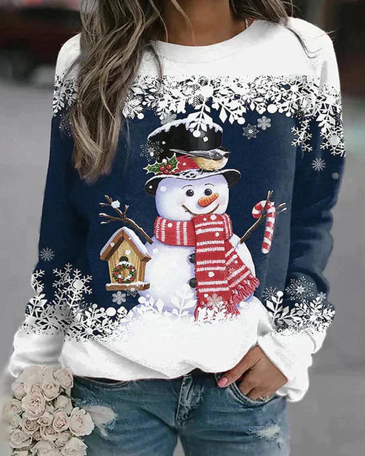 Stijlvolle Dames Pullover Met Sneeuwman Ontwerp