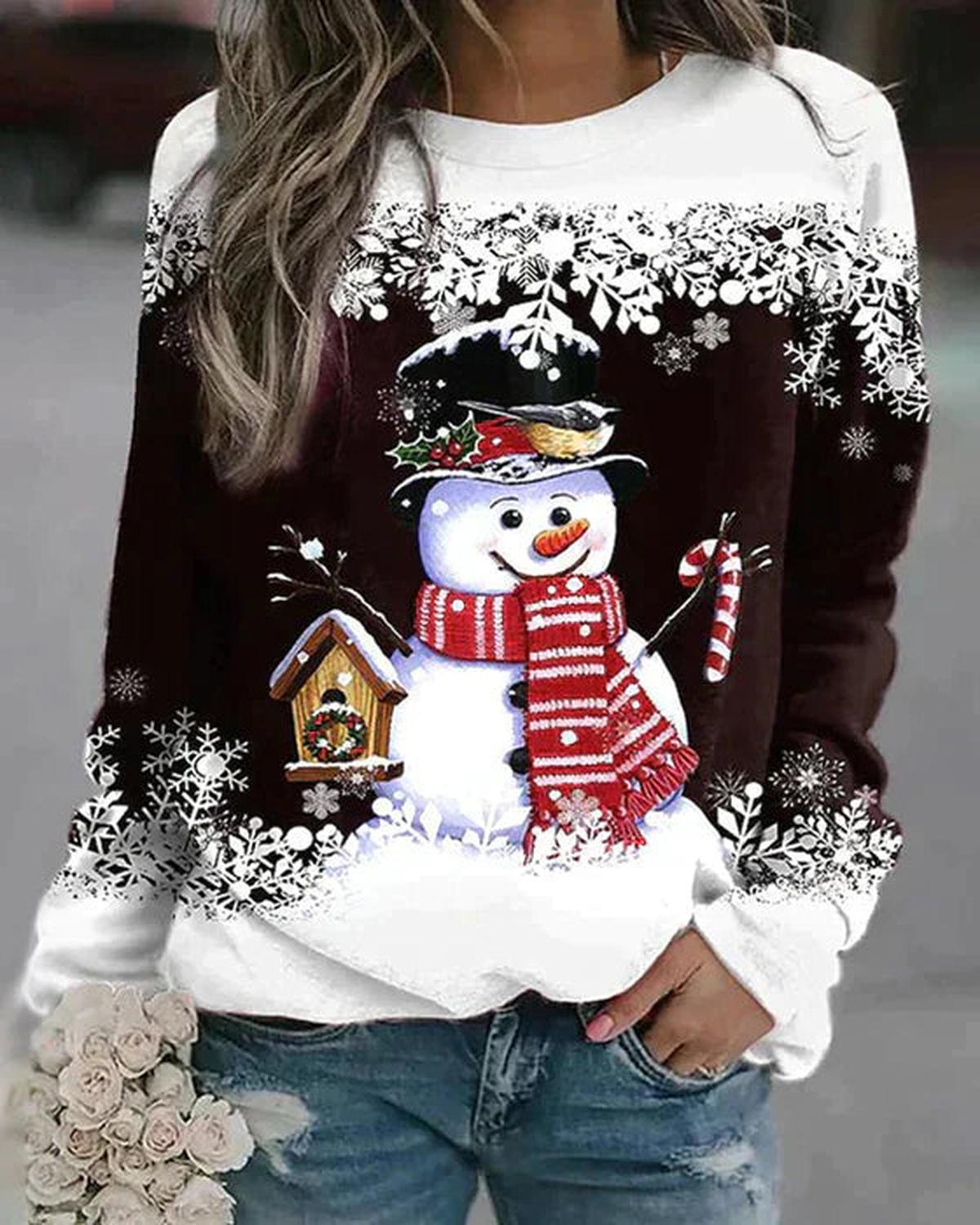 Stijlvolle Dames Pullover Met Sneeuwman Ontwerp
