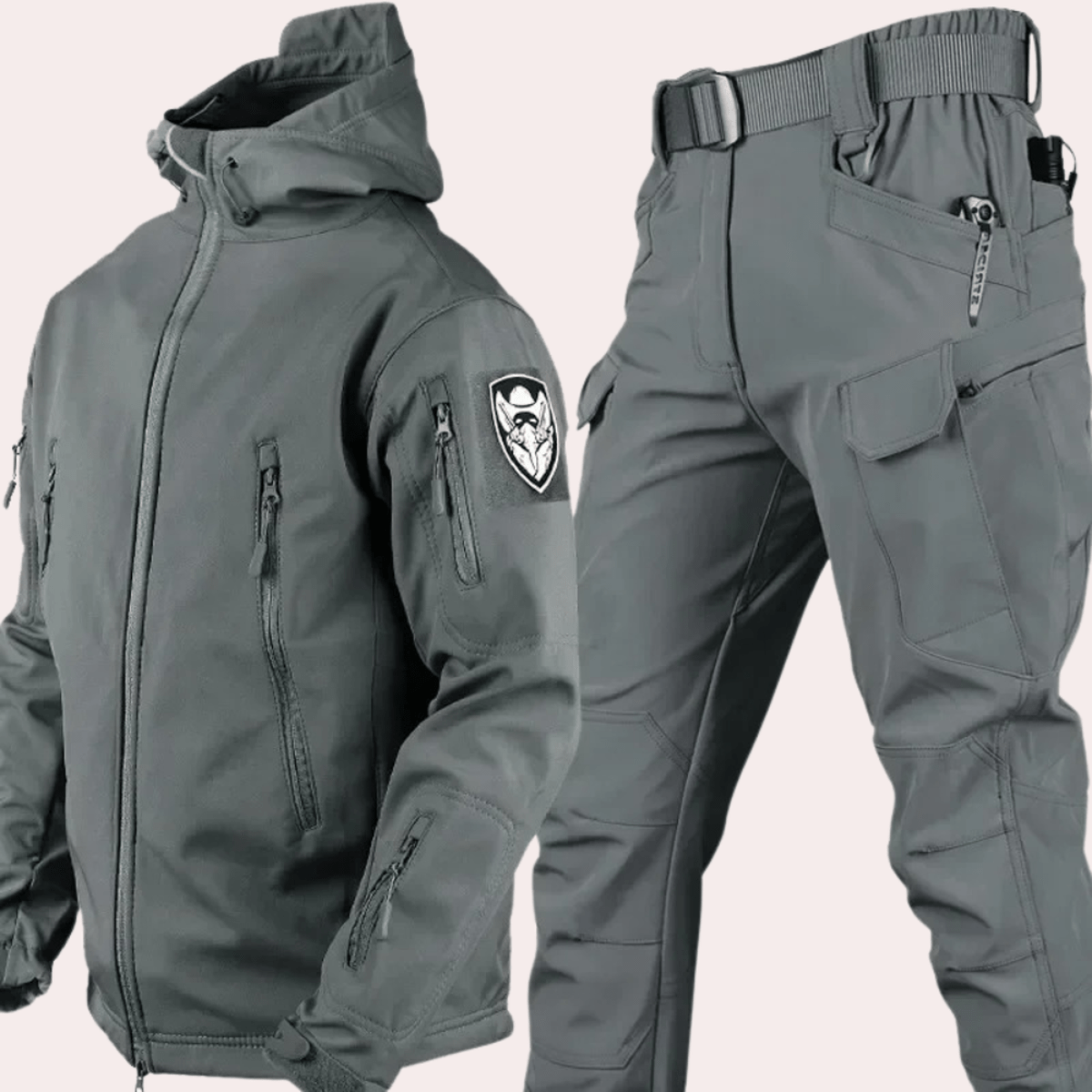 Tactische Outdoor Set voor Mannen met Verstelbare Capuchon en Meerdere Zakken