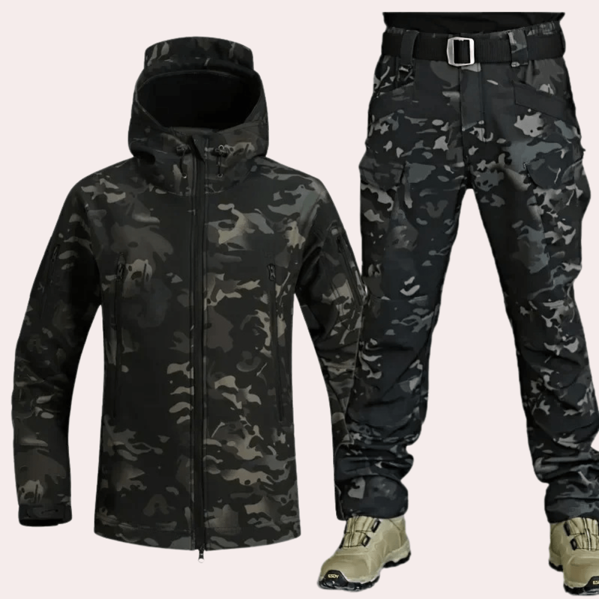 Tactische Outdoor Set voor Mannen met Verstelbare Capuchon en Meerdere Zakken