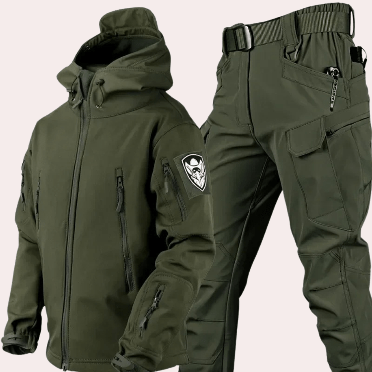 Tactische Outdoor Set voor Mannen met Verstelbare Capuchon en Meerdere Zakken