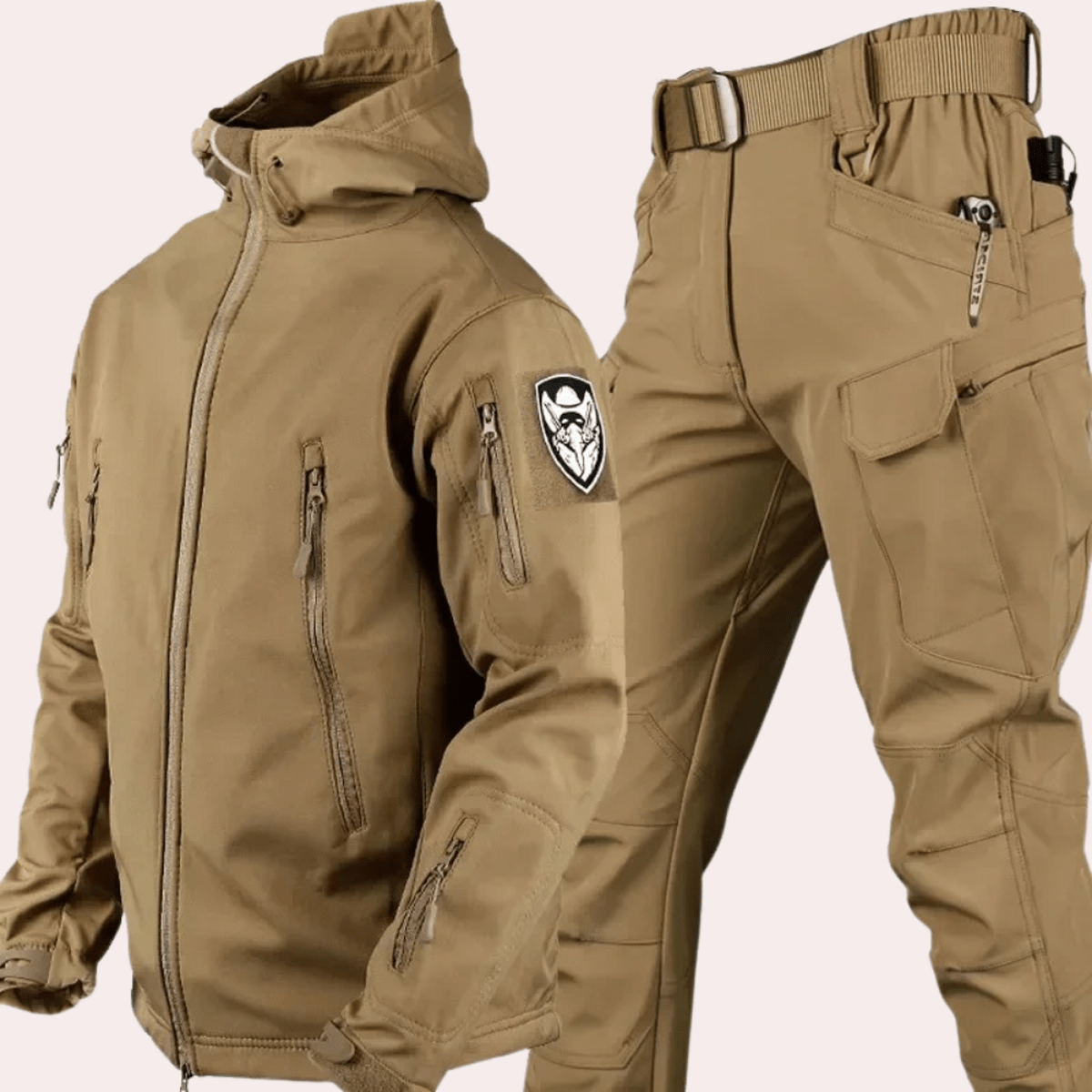 Tactische Outdoor Set voor Mannen met Verstelbare Capuchon en Meerdere Zakken