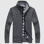 Textured Knit Zip-Up Cardigan Met Geruite Voering Voor Mannen
