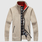 Textured Knit Zip-Up Cardigan Met Geruite Voering Voor Mannen