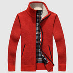 Textured Knit Zip-Up Cardigan Met Geruite Voering Voor Mannen