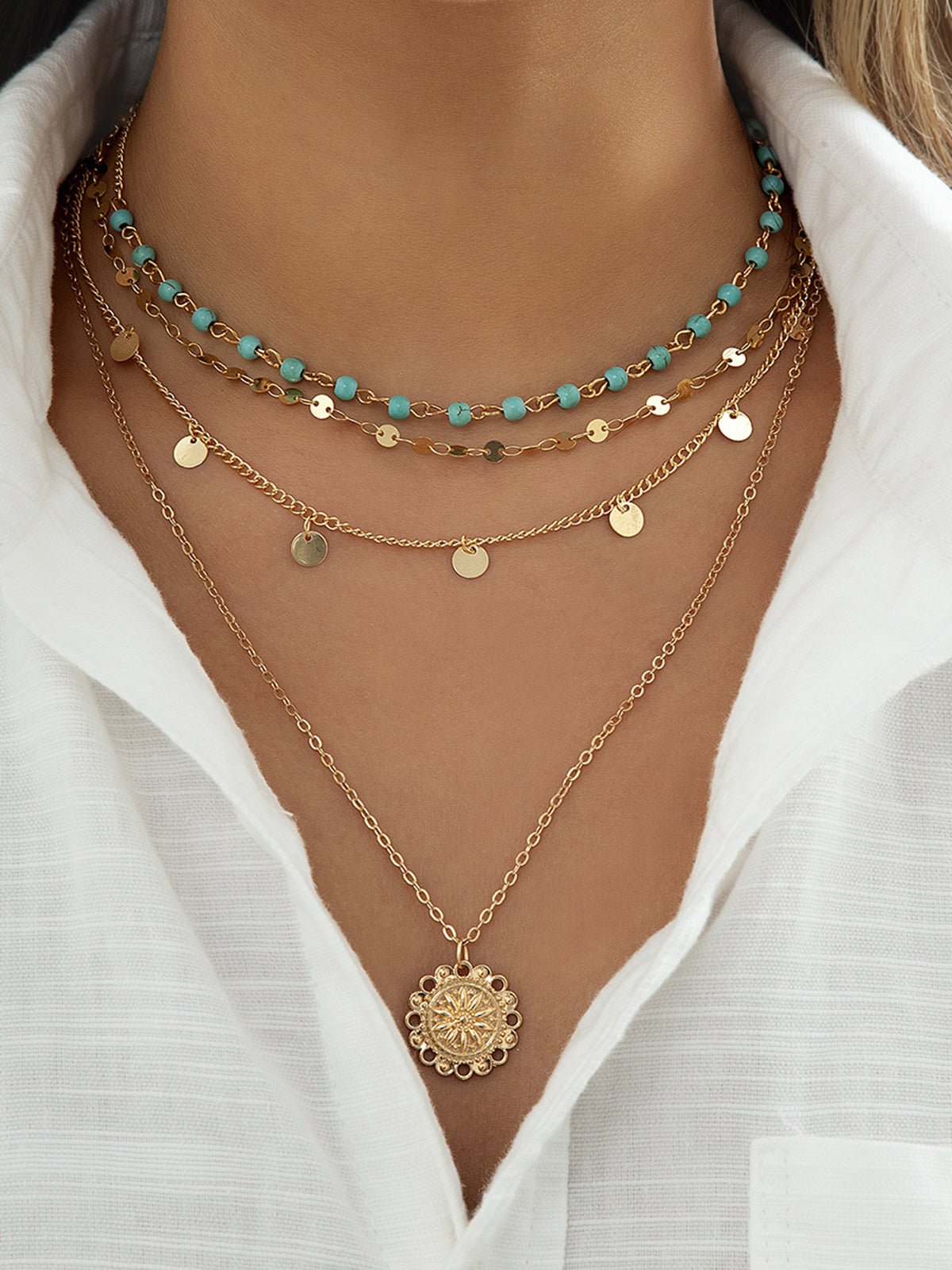 Turquoise Meerlaags Hanger Necklace