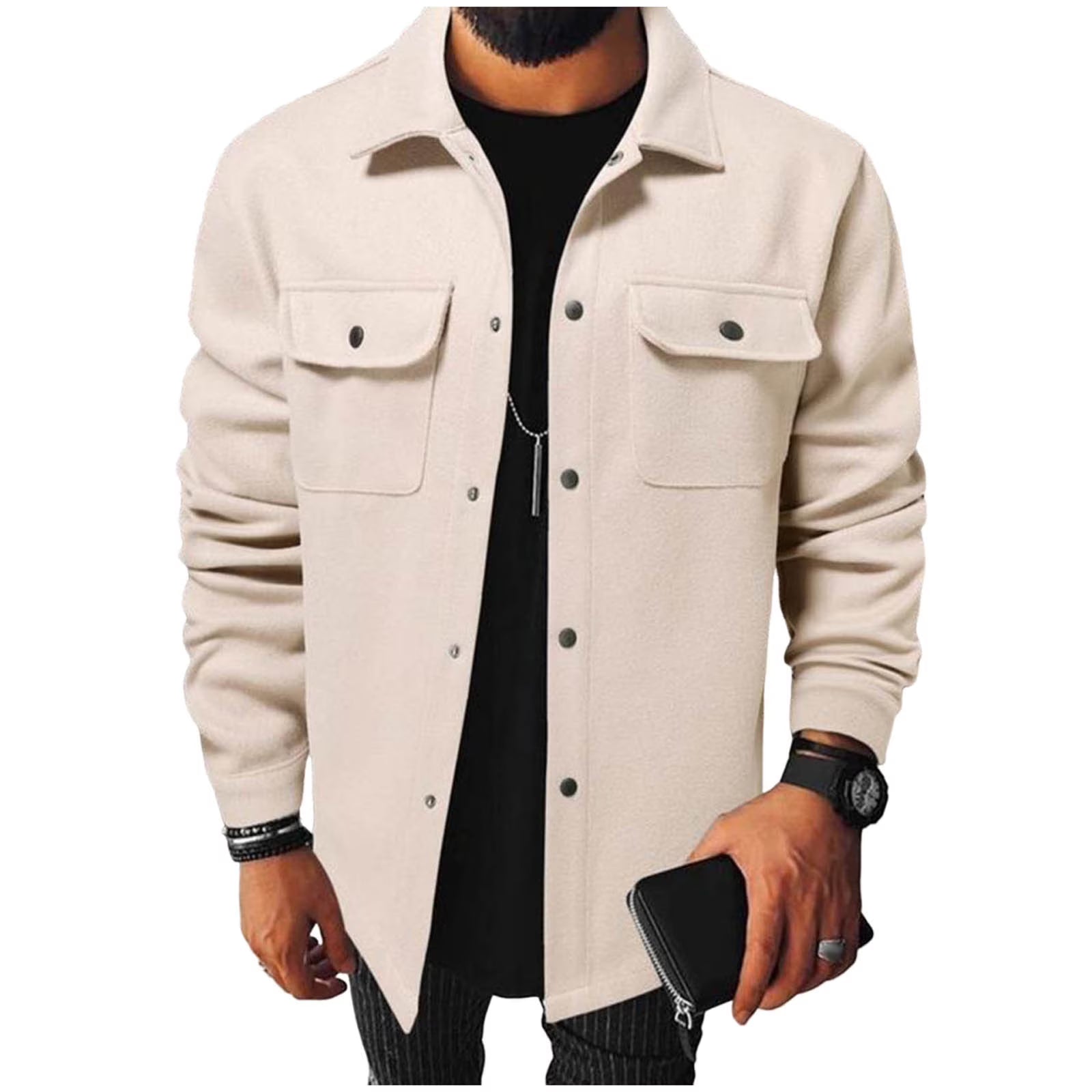 Warm Heren Shacket / Overhemdjas met Borstzakken