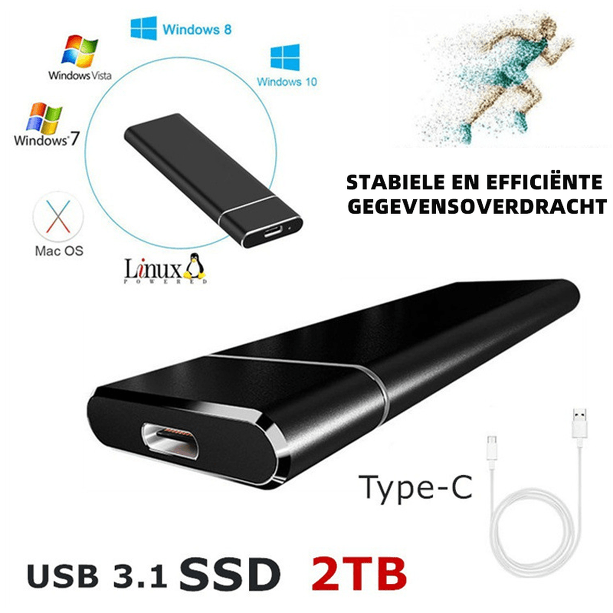 Ultrasnelle Externe Harde Schijf 1TB/2TB USB 3.1 Type-C