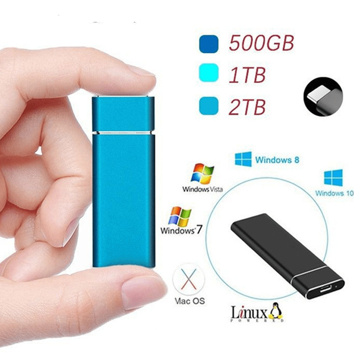 Ultrasnelle Externe Harde Schijf 1TB/2TB USB 3.1 Type-C