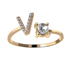 Verstelbare Zilveren Ring Met Rhinestones En Letteraccent