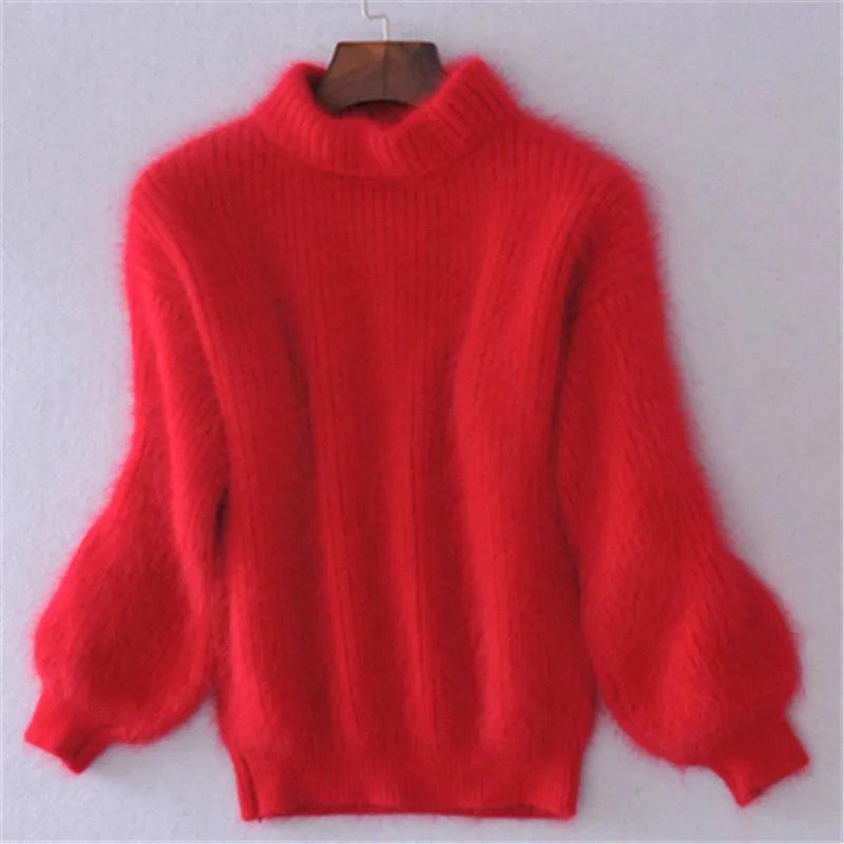 Vintage Angora Pullover Los Gebreid Effen Kleur Trui