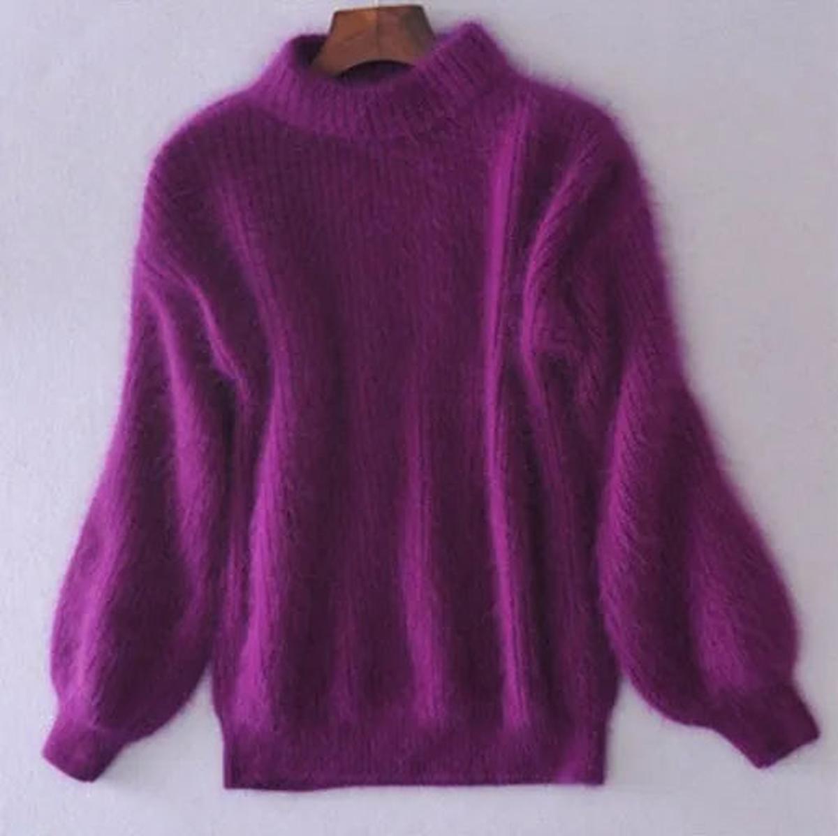 Vintage Angora Trui Los Gebreid Effen Kleur Trui