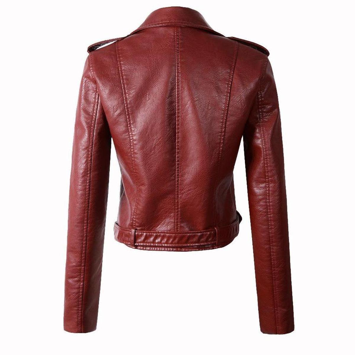 Vrouwen Geïsoleerde PU Leren Jas met Taille en Riem