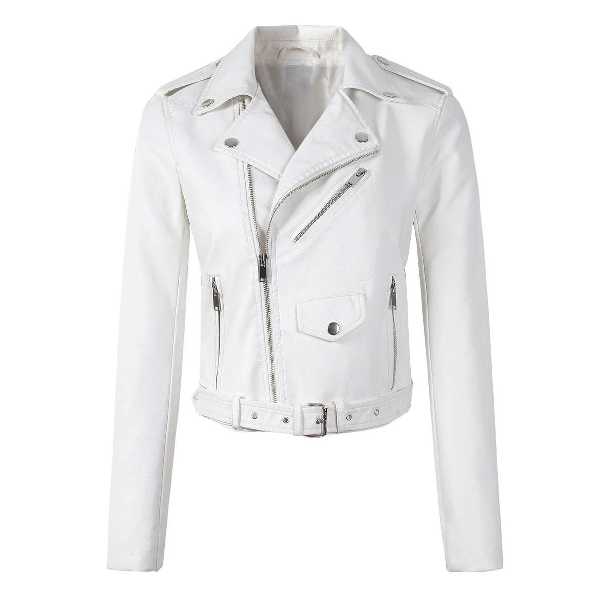 Vrouwen Geïsoleerde PU Leren Jas met Taille en Riem