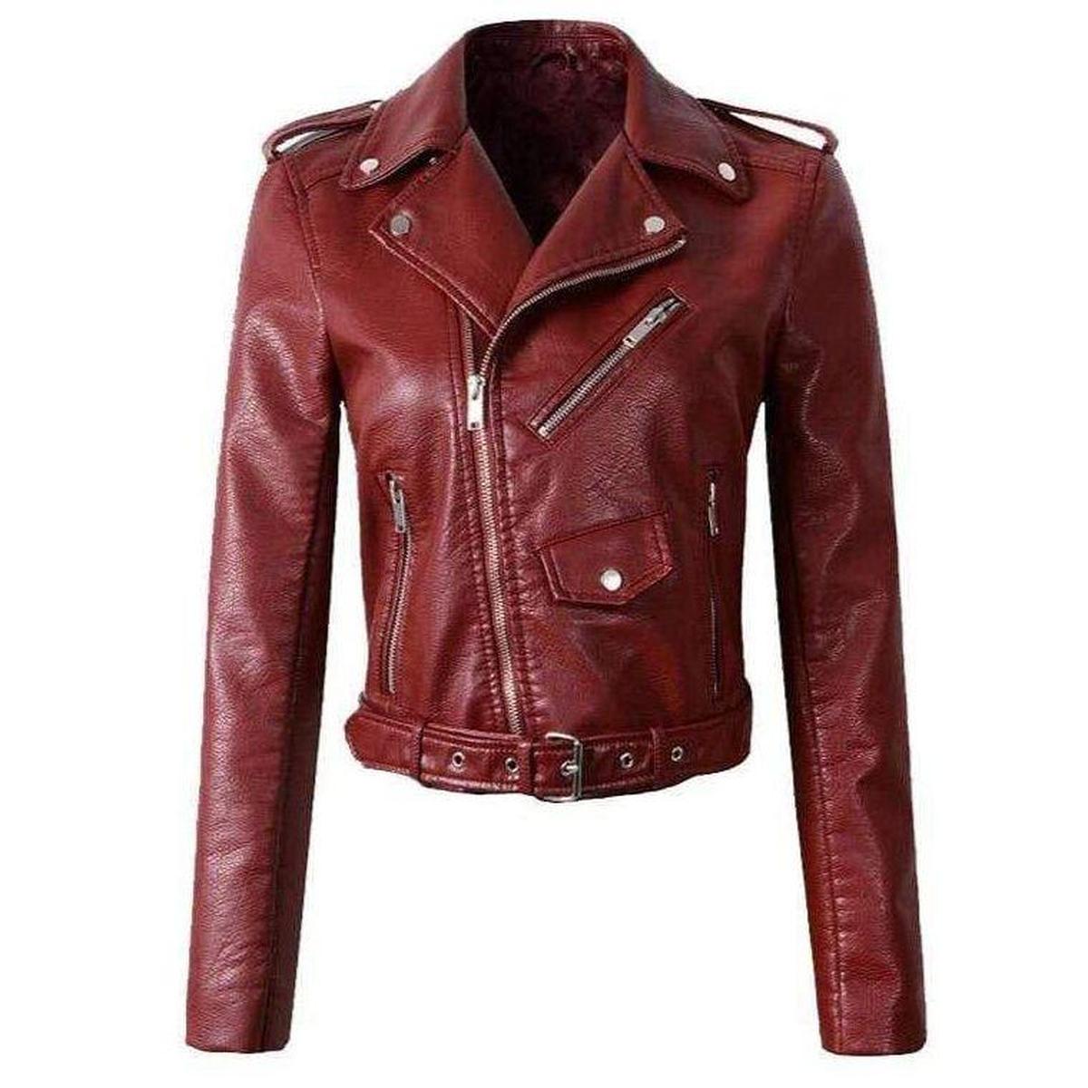 Vrouwen Geïsoleerde PU Leren Jas met Taille en Riem