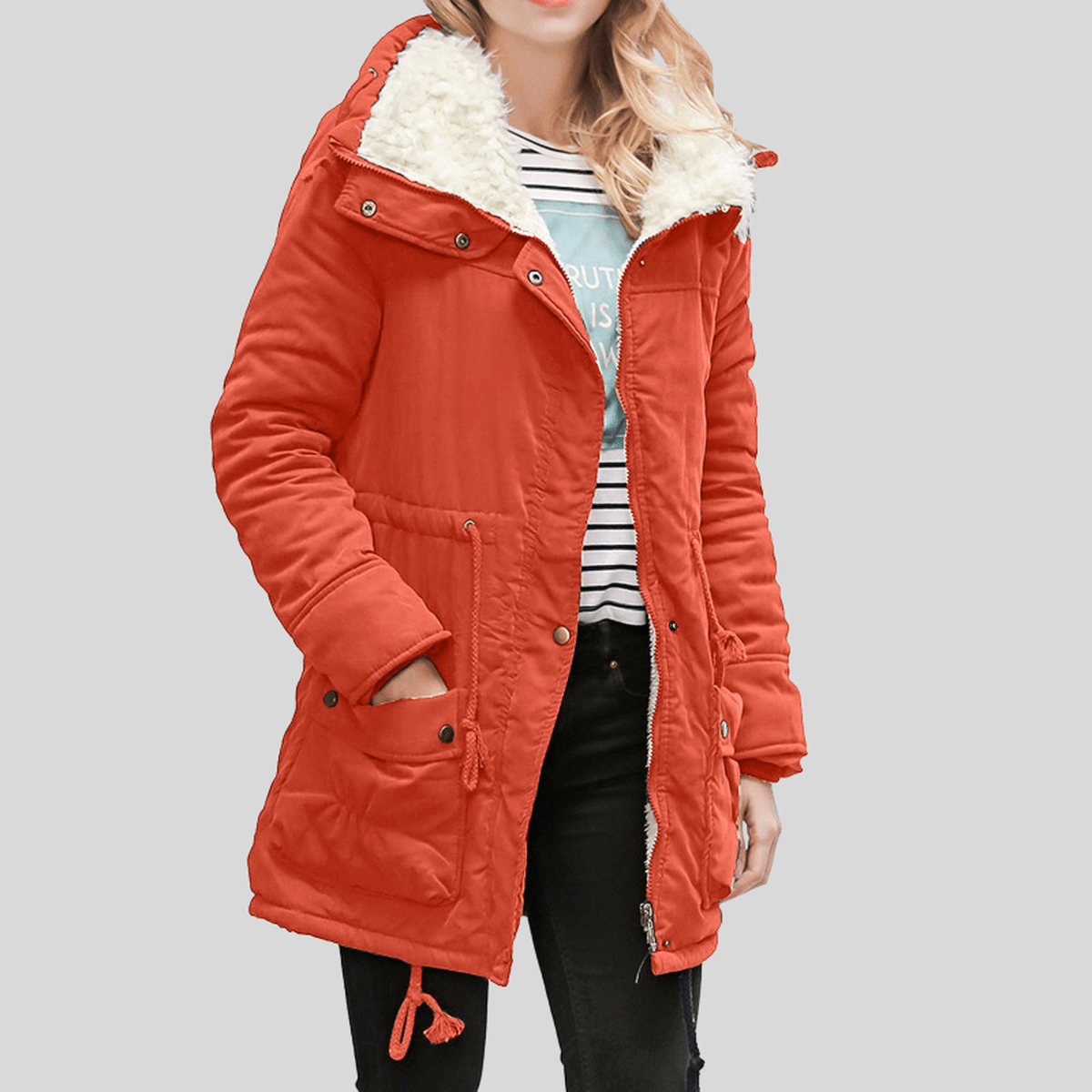 Waterafstotende Dames Parka Met Pluche Voering En Verstelbare Taille