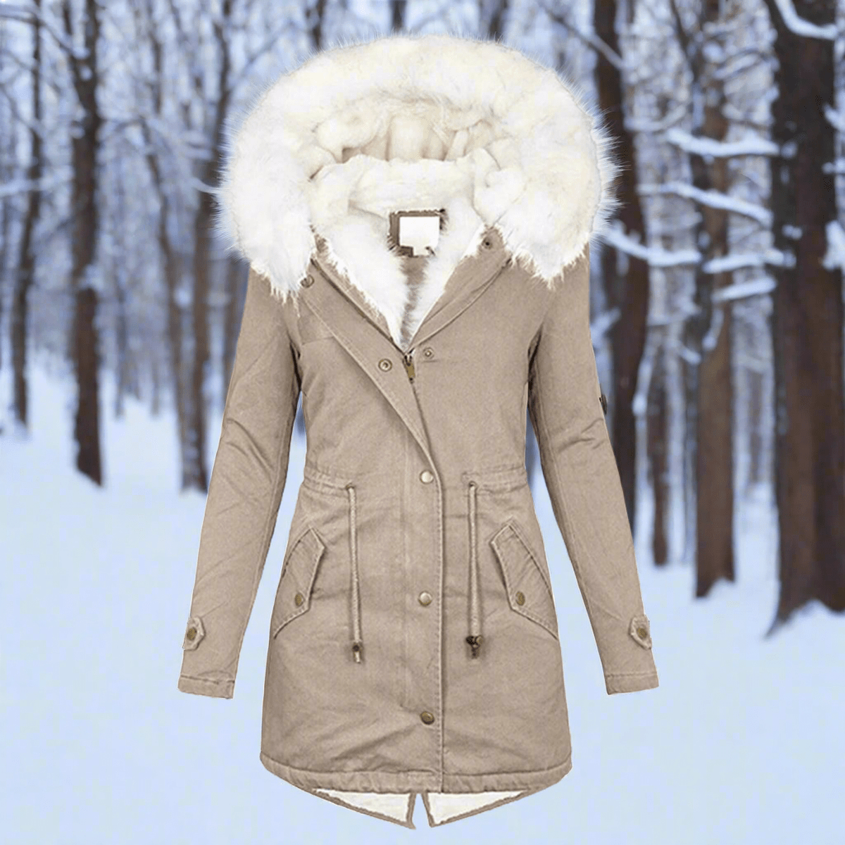 Waterafstotende Lange Getailleerde Parka Met Pluche Capuchon