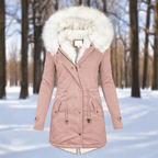 Waterafstotende Lange Getailleerde Parka Met Pluche Capuchon