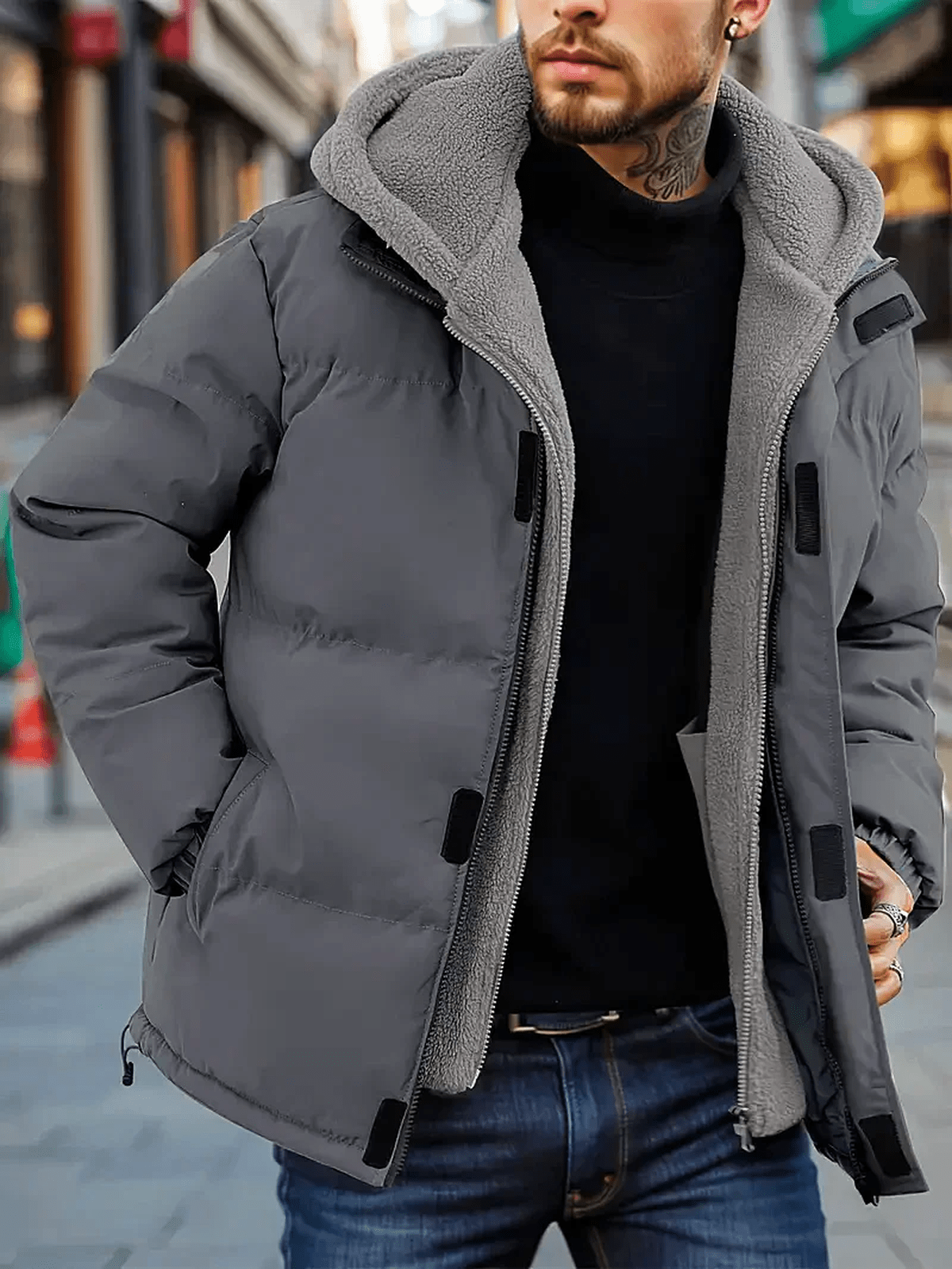 Waterdichte Geïsoleerde Pufferjas Met Fleece Capuchon Voor Mannen