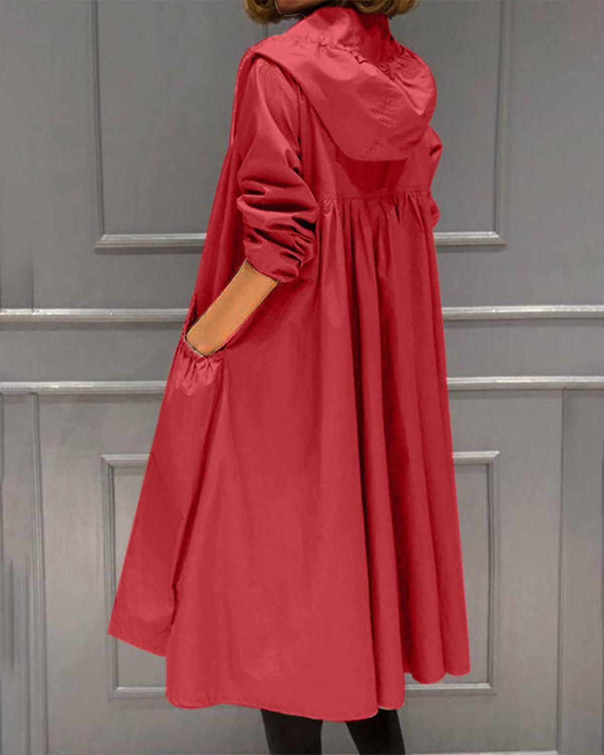 Waterdichte Lange Trenchcoat Met Capuchon Voor Herfst En Winter