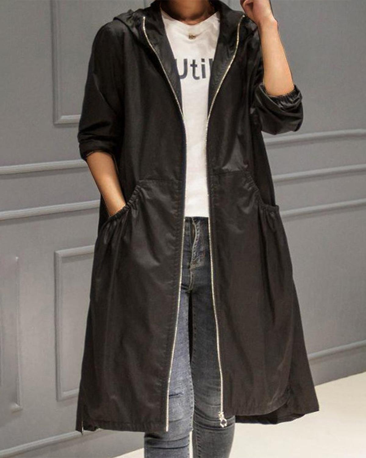 Waterdichte Lange Trenchcoat Met Capuchon Voor Herfst En Winter