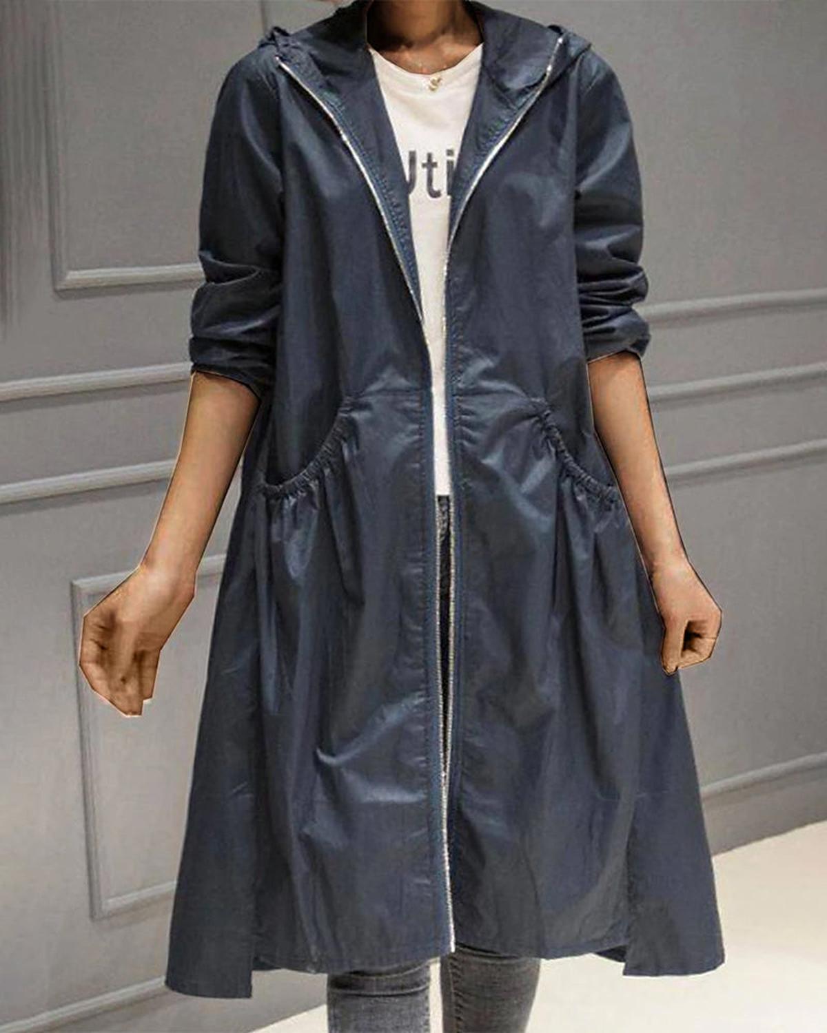 Waterdichte Lange Trenchcoat Met Capuchon Voor Herfst En Winter
