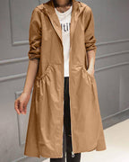 Waterdichte Lange Trenchcoat Met Capuchon Voor Herfst En Winter