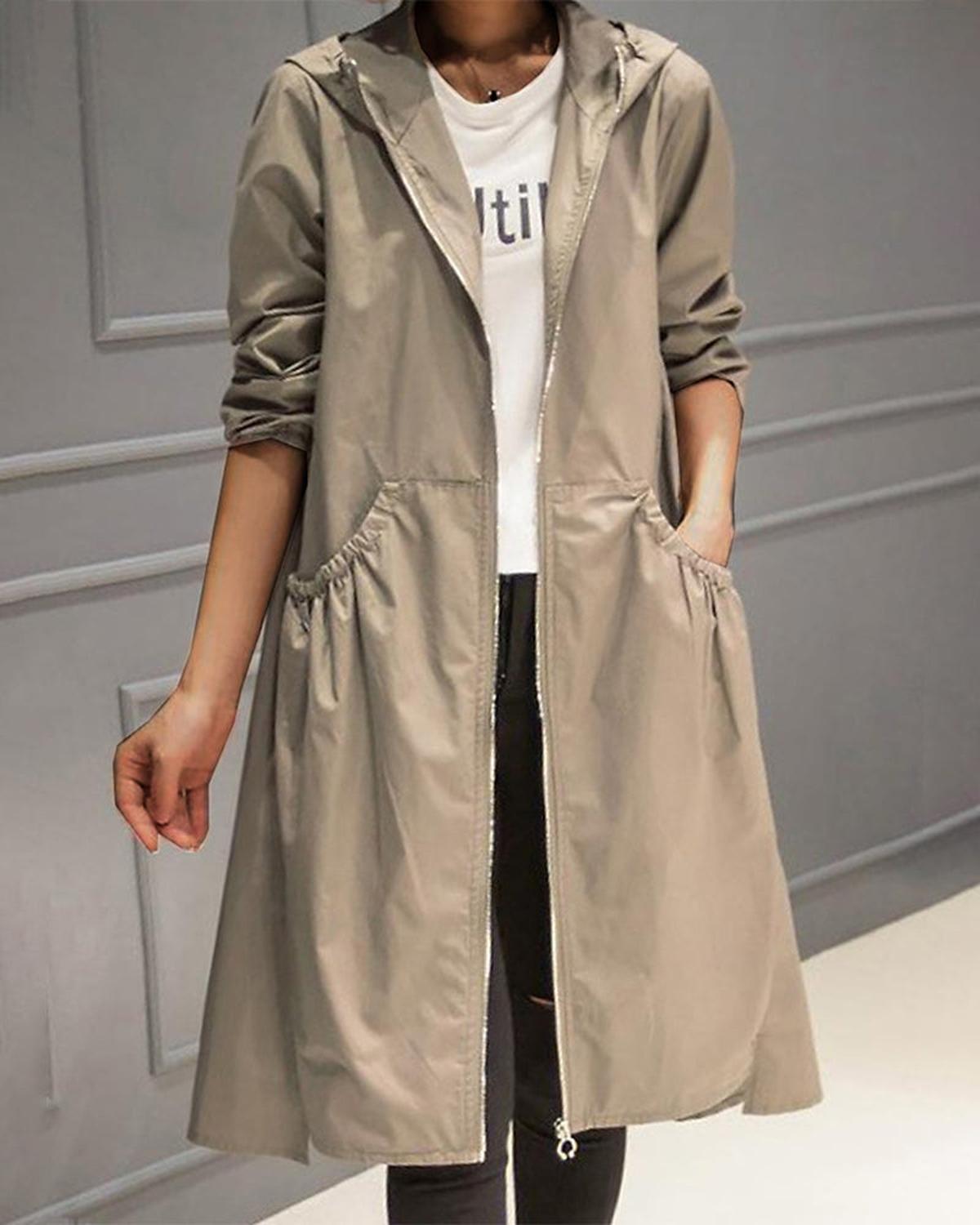 Waterdichte Lange Trenchcoat Met Capuchon Voor Herfst En Winter
