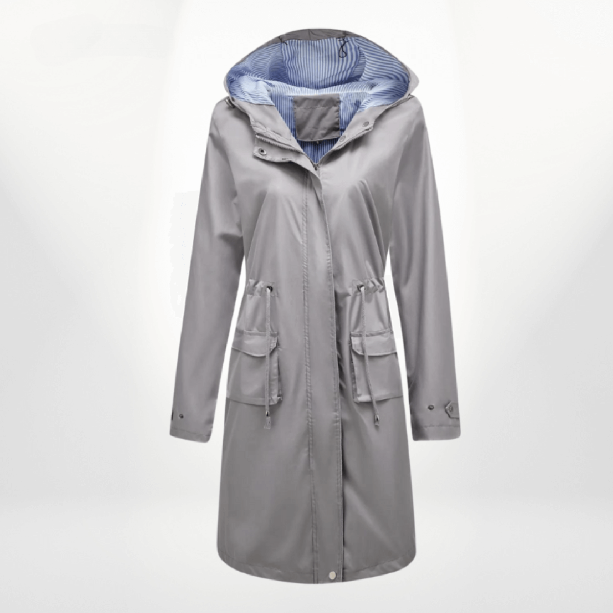 Waterdichte Over-Knie Trenchcoat Met Capuchon En Verstelbare Taille