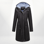 Waterdichte Over-Knie Trenchcoat Met Capuchon En Verstelbare Taille