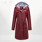 Waterdichte Over-Knie Trenchcoat Met Capuchon En Verstelbare Taille