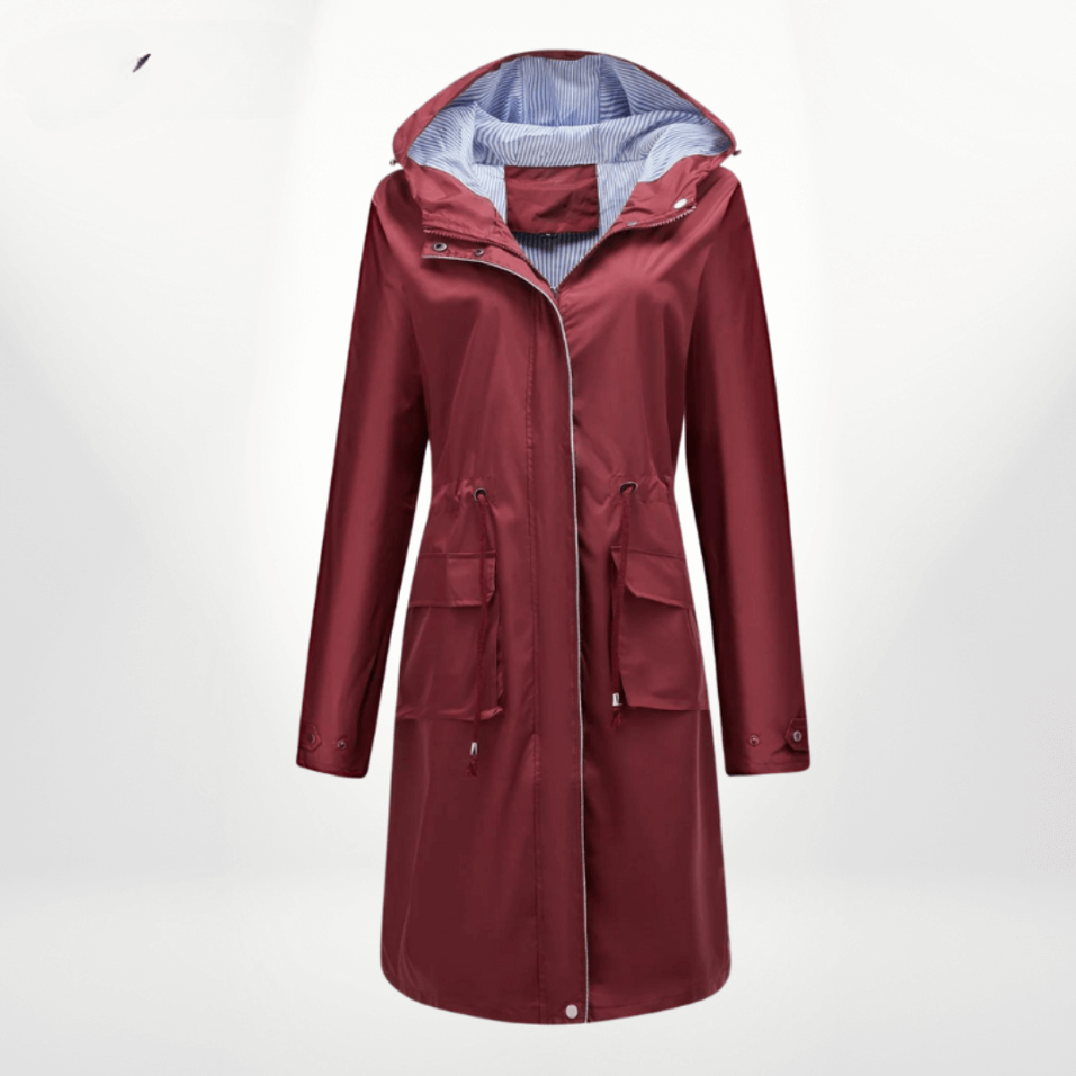 Waterdichte Over-Knie Trenchcoat Met Capuchon En Verstelbare Taille