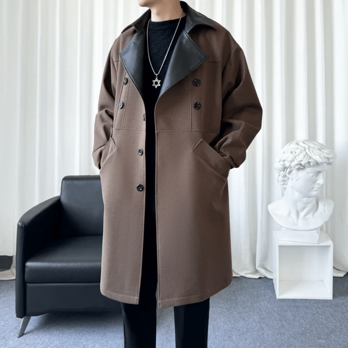 Wollen Mix Double-Breasted Lange Jas Voor Heren