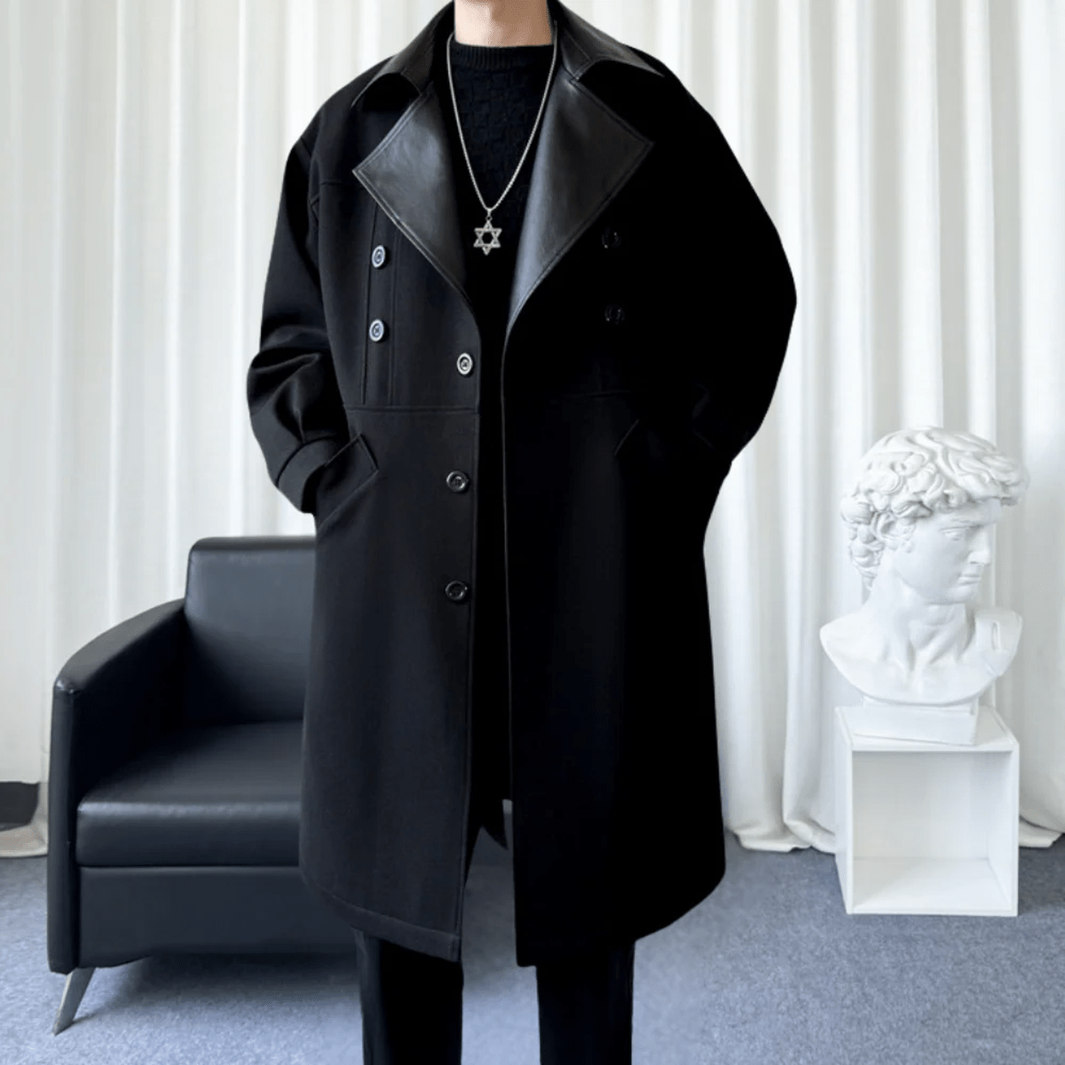 Wollen Mix Double-Breasted Lange Jas Voor Heren