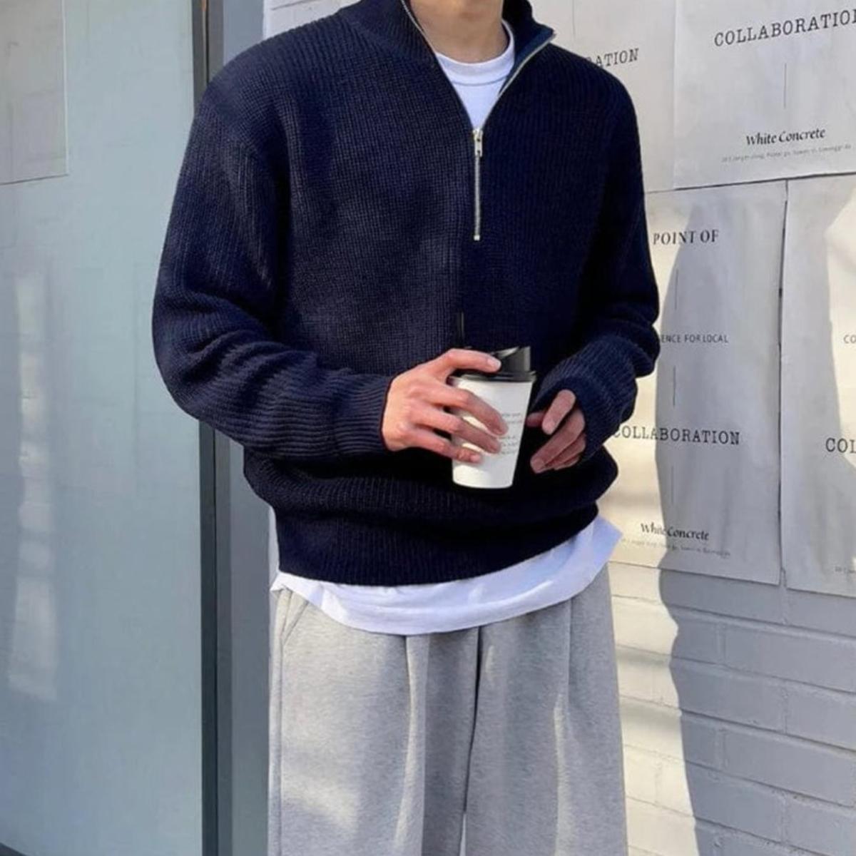 Wollen Mix Half Zip Trui Voor Mannen