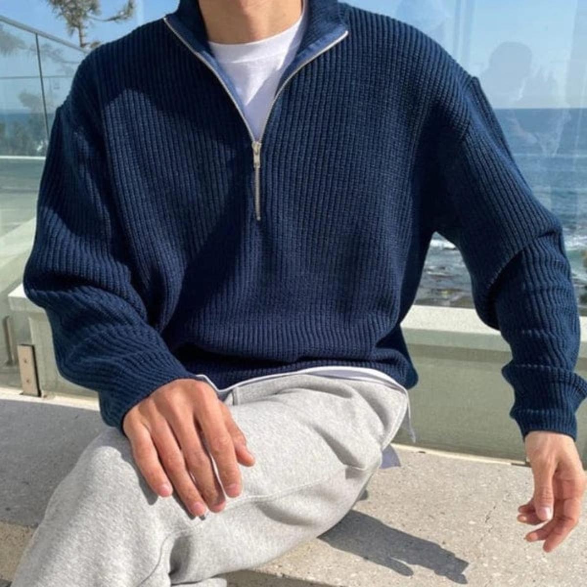 Wollen Mix Half Zip Trui Voor Mannen