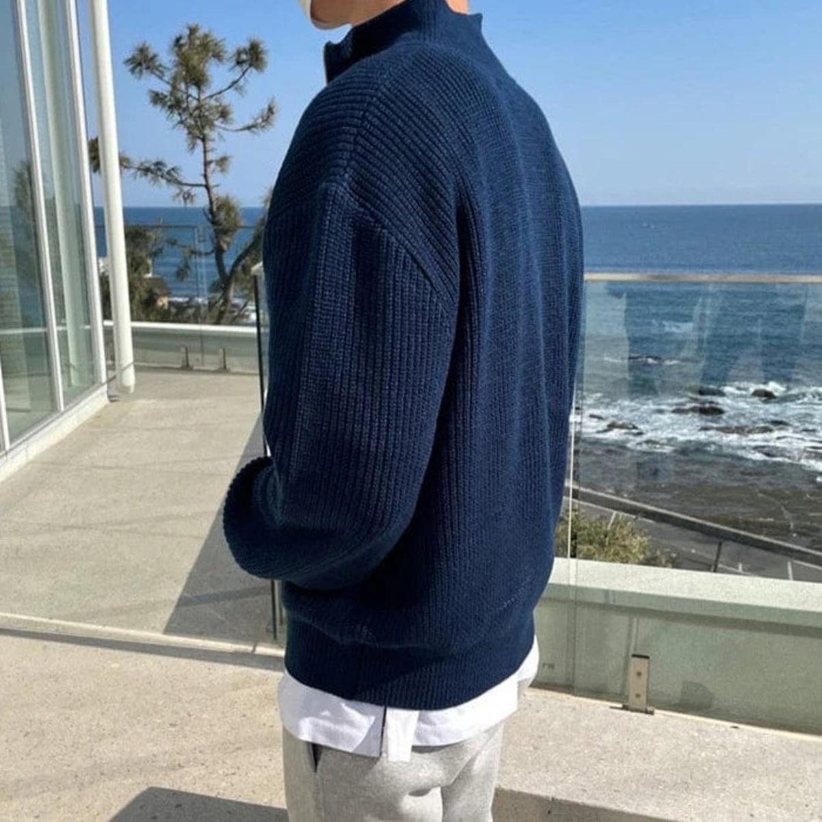 Wollen Mix Half Zip Trui Voor Mannen