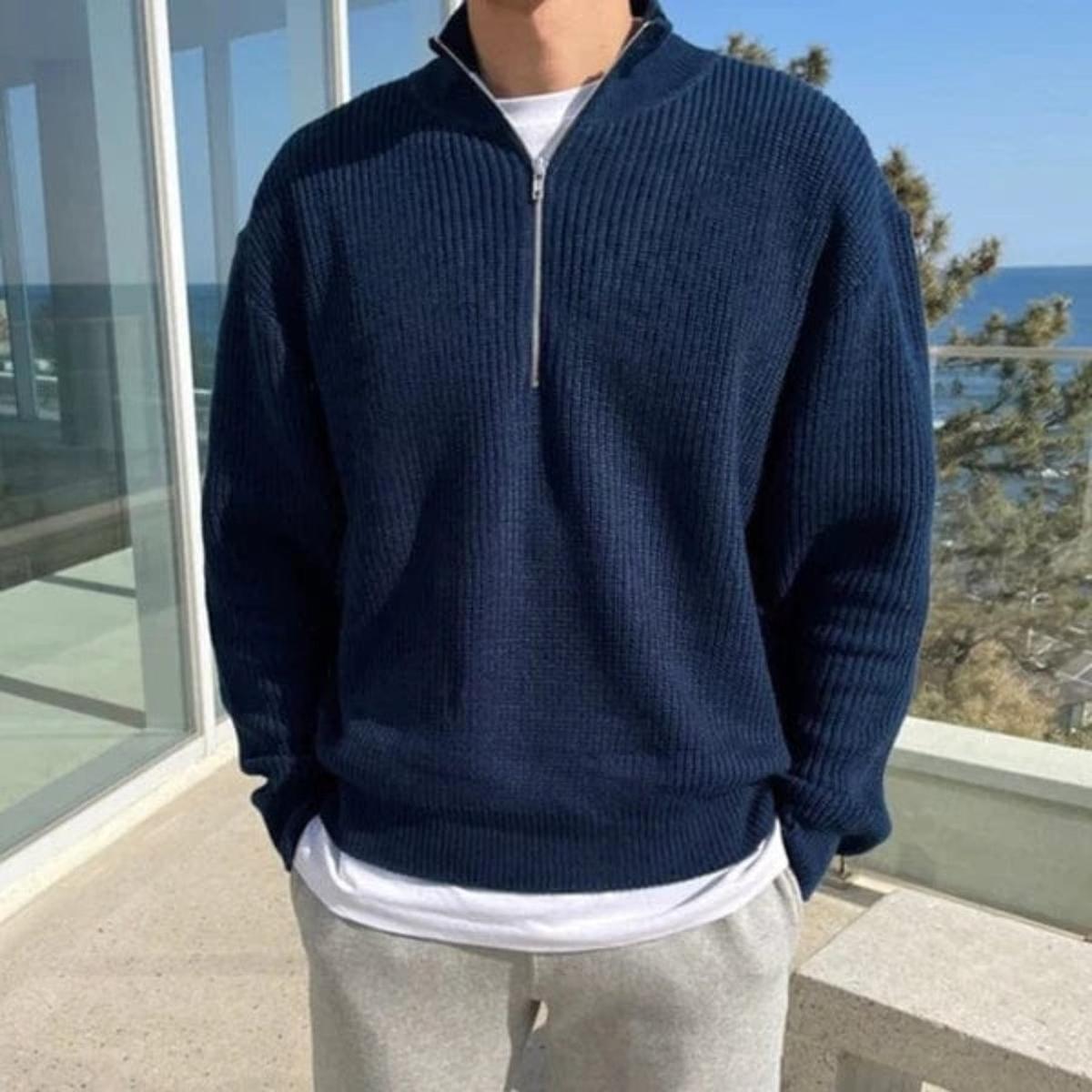 Wollen Mix Half Zip Trui Voor Mannen