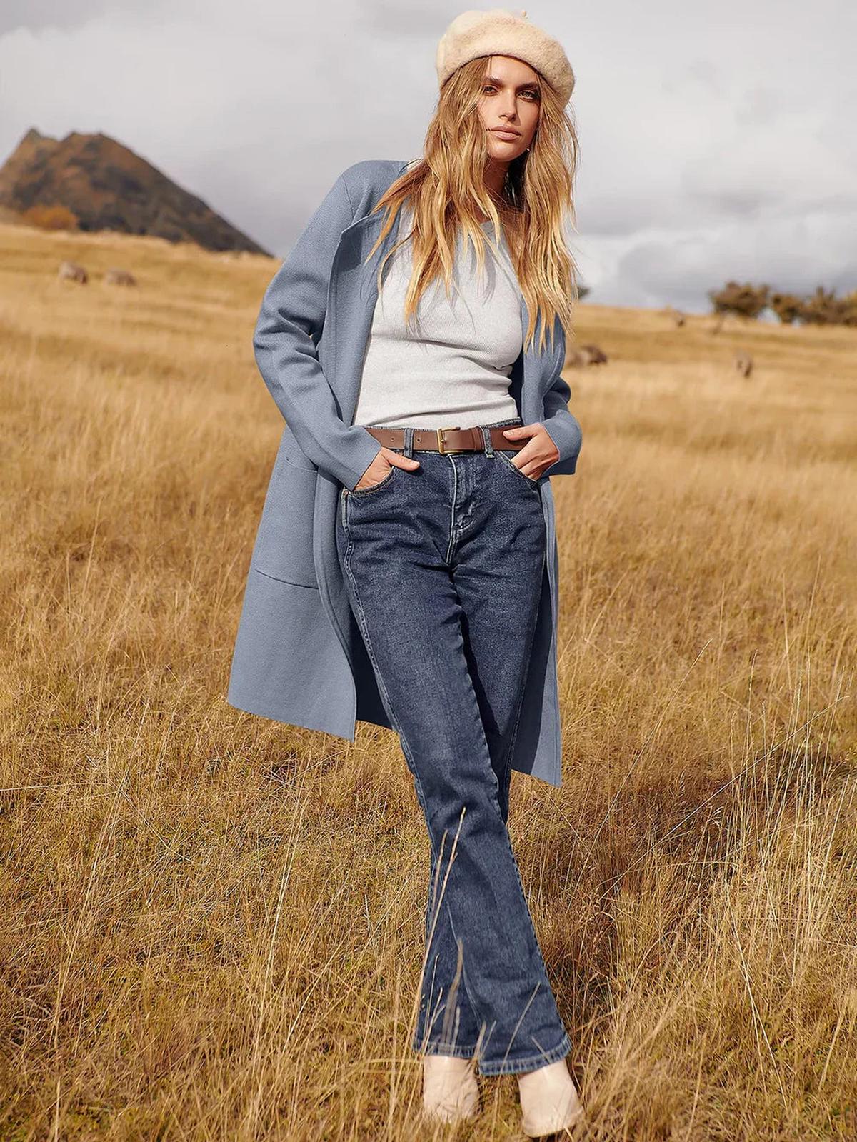 Wollen Mix Knielange Vest met Brede Revers